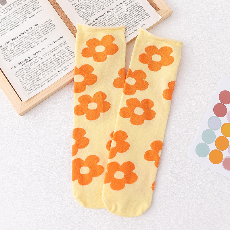 Children Combed Cotton Socks Crew Socks Paternity High Socks Japanese Flowers Curling Socks